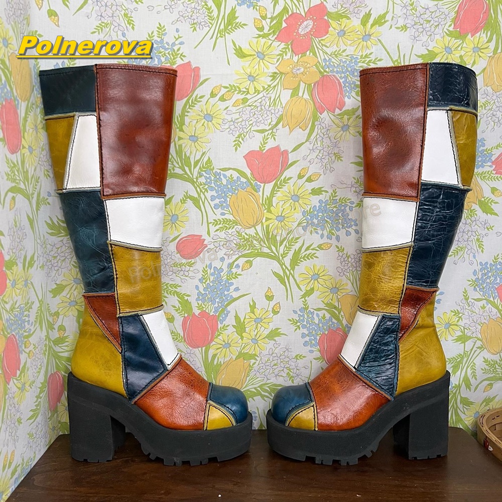Women Retro Patchwork Leather  - Vintage Fashion Boots ulasan dan harga