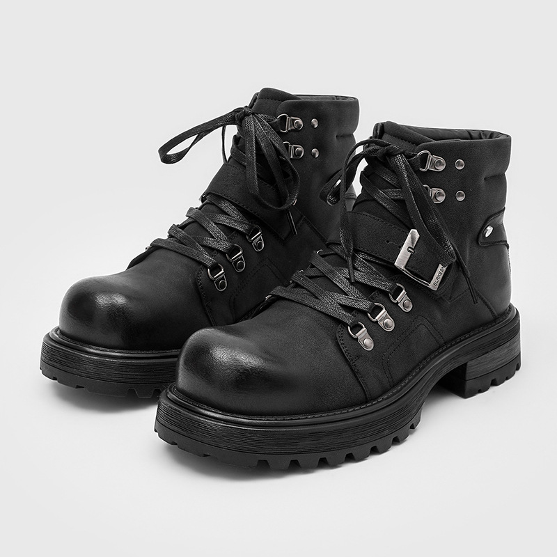 Brand Men Leather Boots Motorc - Vintage Fashion Boots ulasan dan harga