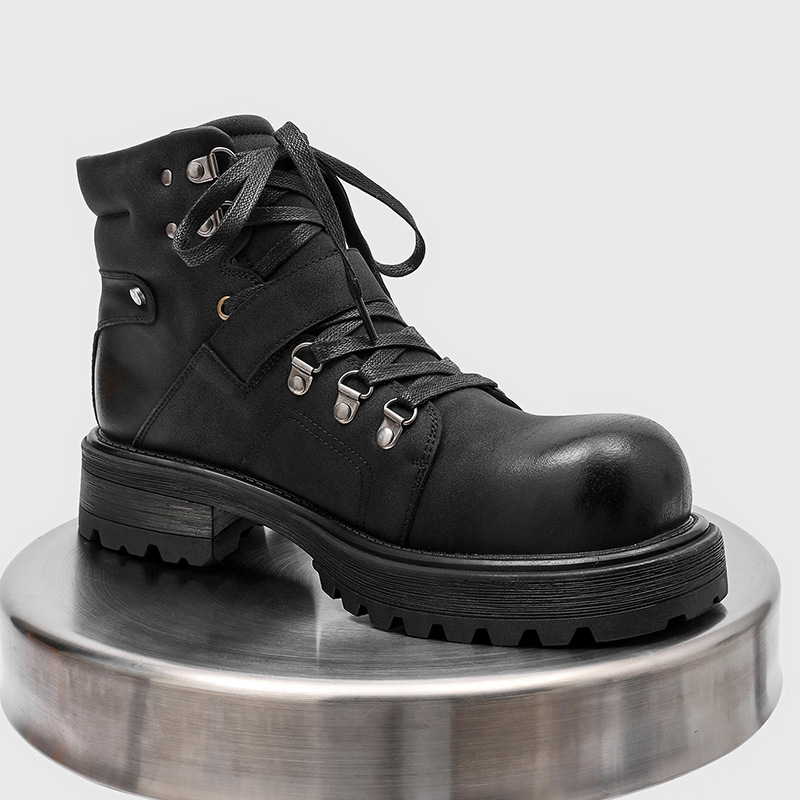 Brand Men Leather Boots Motorc - Vintage Fashion Boots ulasan dan harga