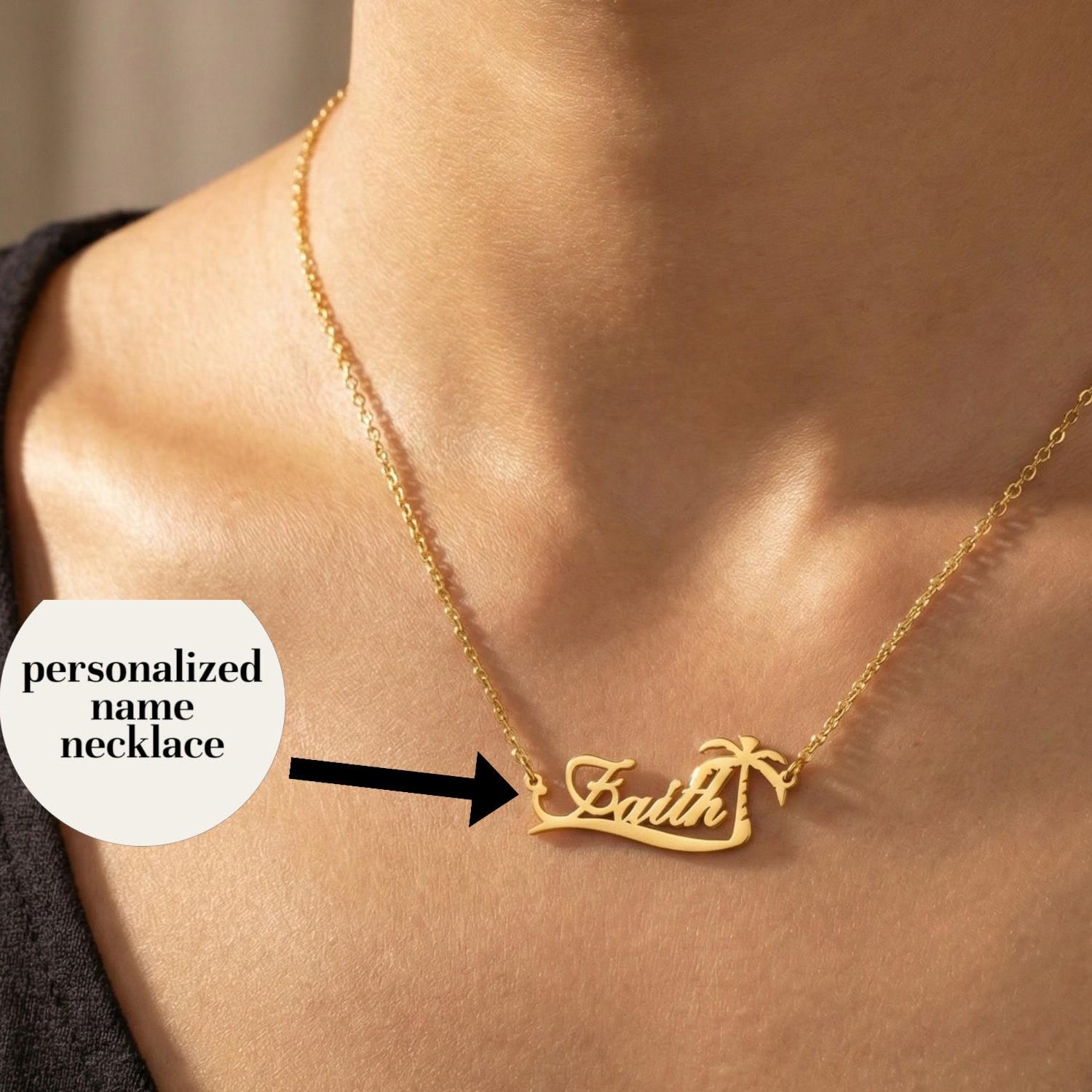 Custom Palm Tree Name Necklace - Vintage Fashion Guild ulasan dan harga