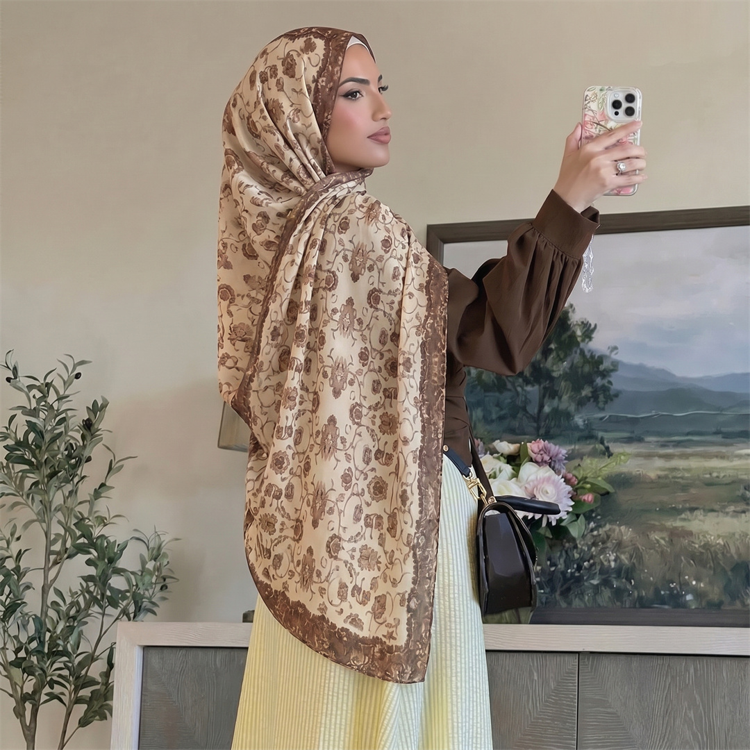 Vintage Floral Print Hijab Sof - Vintage Fashion Women ulasan dan harga