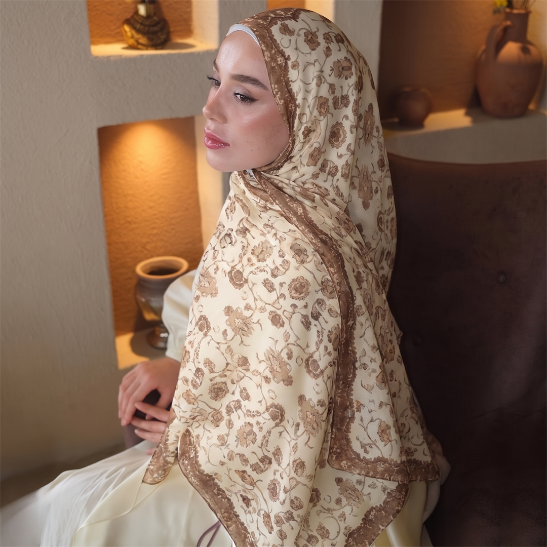 Vintage Floral Print Hijab Sof - Vintage Fashion Women ulasan dan harga